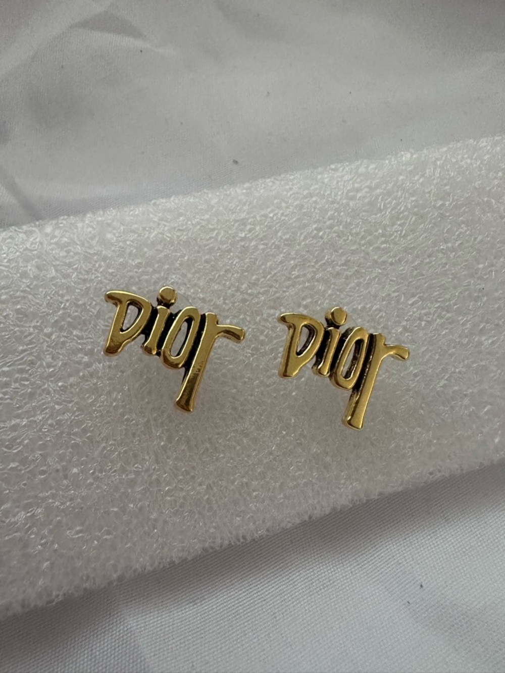 be inspired Gold Script Logo Stud Earrings